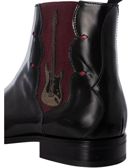 Jeffery West Black Guitar Chelsea Leather Boots for men