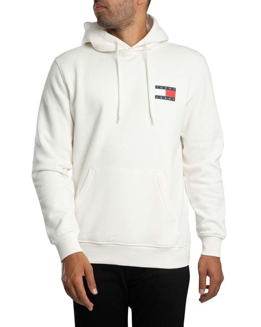 Tommy Hilfiger White Regular Essential Flag Pullover Hoodie for men