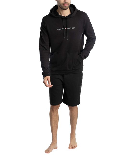 Tommy Hilfiger Black Lounge Brand Graphic Pullover Hoodie for men