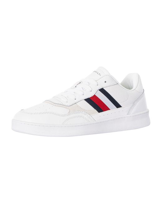 Tommy Hilfiger White Retro Signature Tape Leather Cupsole Trainers for men