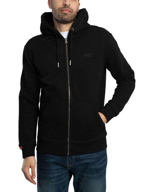 Superdry Black Essential Logo Zip Hoodie for men