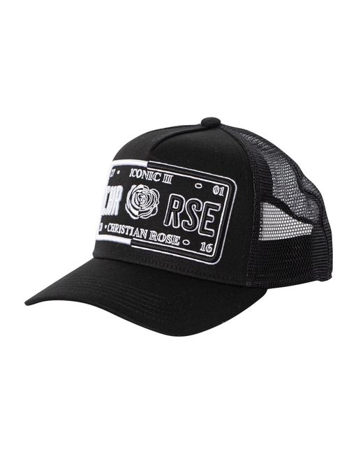 Christian Rose Black Iconic 50/50 Plate Trucker Cap for men