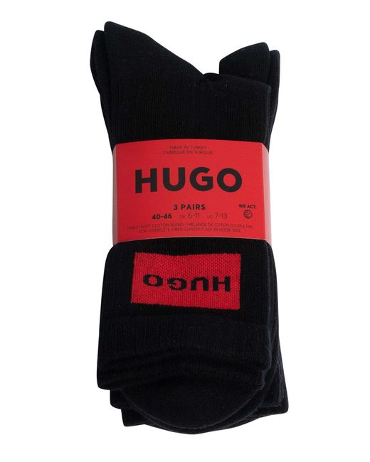 HUGO Black 3 Pack Label Quarter Socks for men