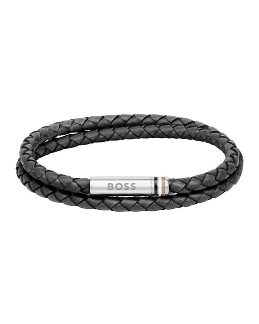Boss Black Ares Leather Rope Bracelet for men