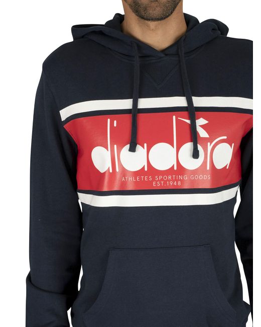 Diadora Mens Graphic Pullover Hoodie Blue