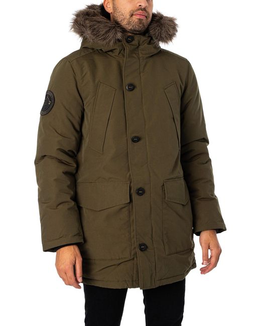 Superdry Green Everest Faux Fur Hooded Parka Jacket for men