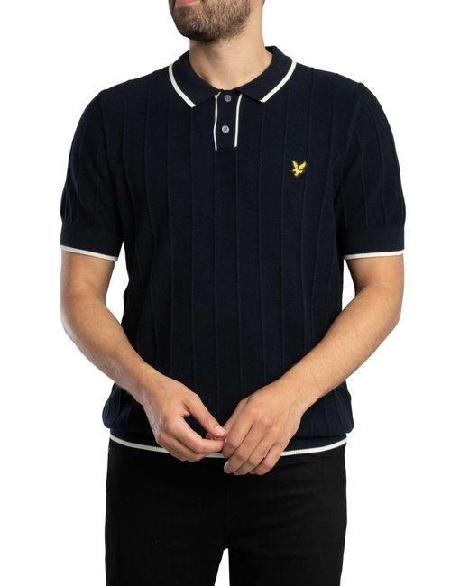 Lyle & Scott Black Tipped Knitted Polo Shirt for men
