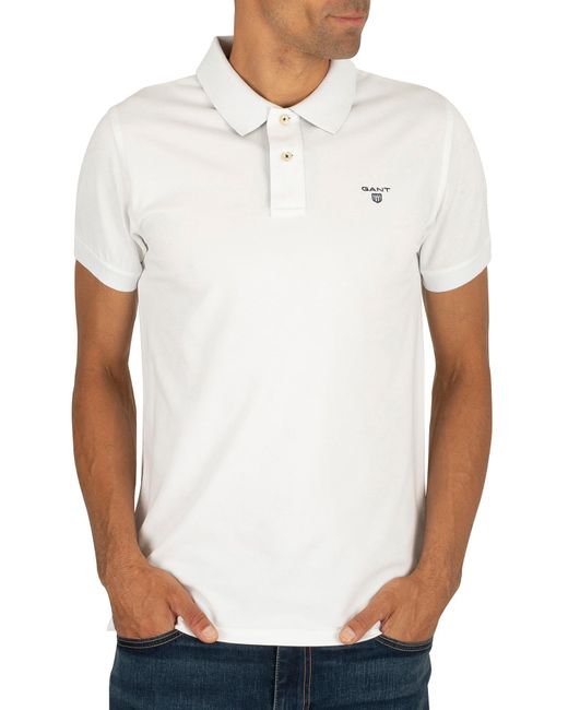 GANT Contrast Collar Pique Rugger Polo Shirt in White for Men | Lyst
