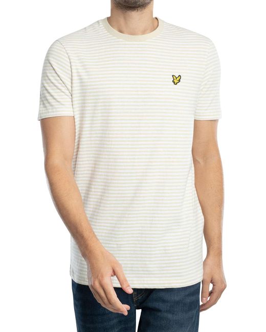Lyle & Scott White Linen Blend Breton Stripe T-shirt for men