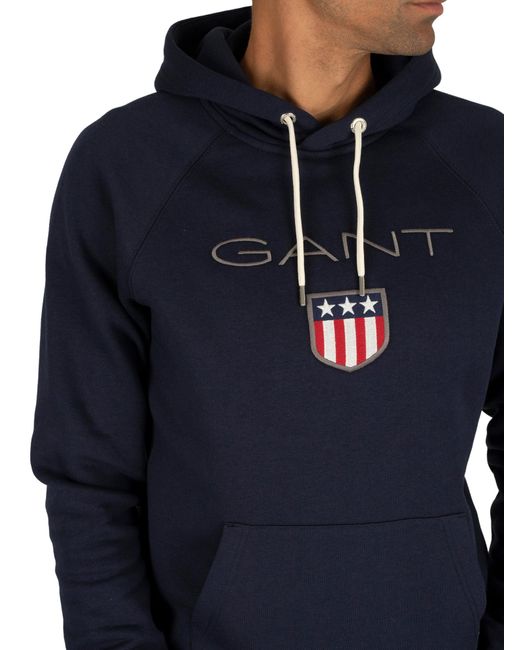 GANT Cotton Shield Hoodie in Blue for Men - Save 27% - Lyst