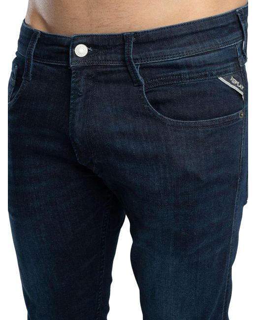 Replay Blue Men's Anbass Slim-fit Hyperflex Jeans Made Of Recycled Material With Stretch for men