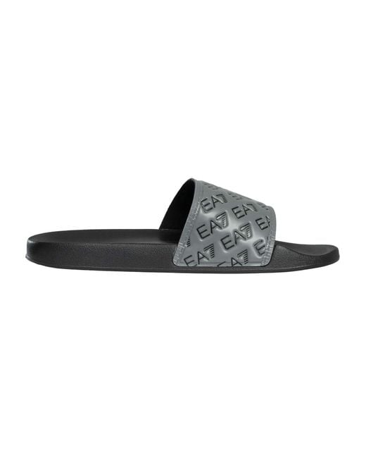 EA7 Black Logo Pattern Sliders for men