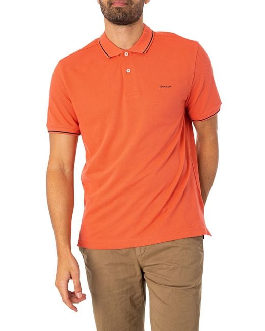 Gant Orange Tipping Pique Polo Shirt for men