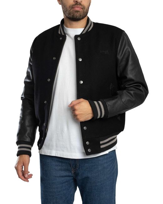 Schott Nyc Black Varsity Leather Jacket for men