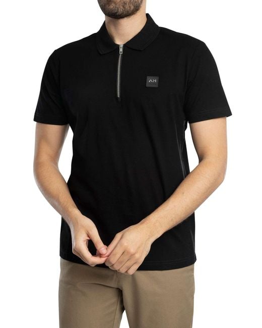 Antony Morato Black Mercerized Cotton Zip Polo Shirt for men