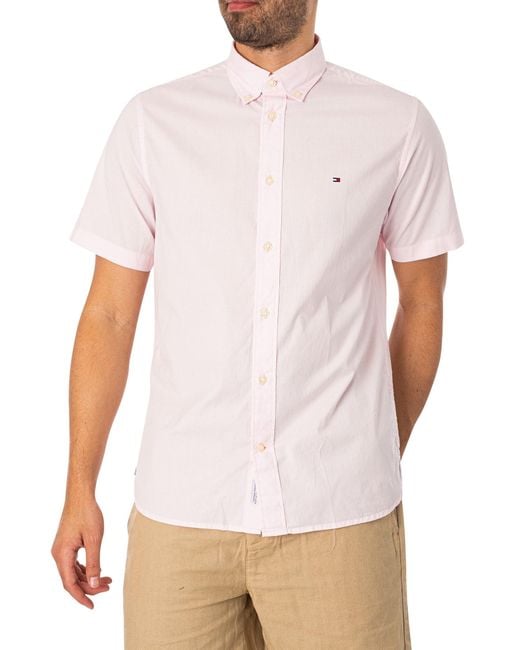 Tommy Hilfiger White Flex Poplin Regular Short Sleeved Shirt for men