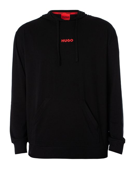HUGO Black Lounge Linked Pullover Hoodie for men