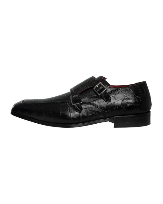 Jeffery West Black Leather Monk Shoes for men