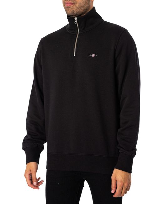 Gant Black Regular Shield 1/4 Zip Sweatshirt for men
