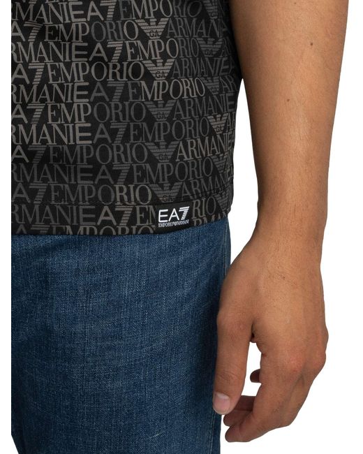 EA7 Black Regular Brand Pattern T-shirt for men