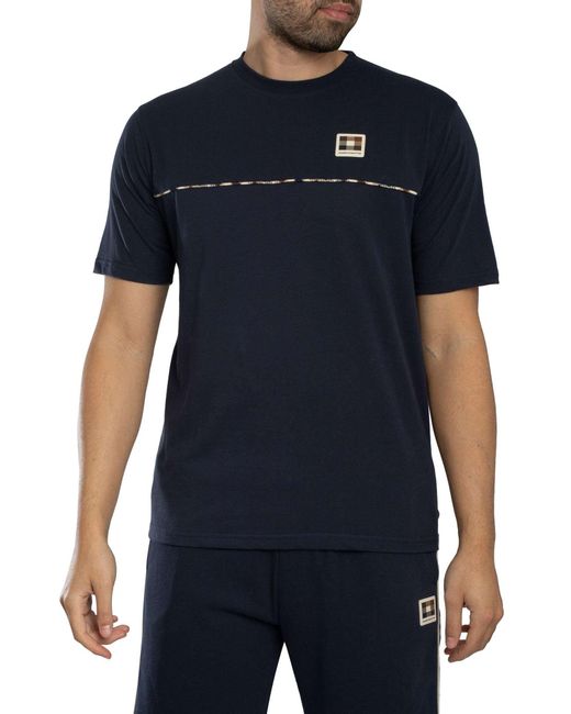 Aquascutum Blue Club Check Piping T-shirt for men