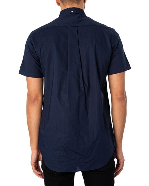 Gant Blue Regular Poplin Short Sleeved Shirt for men