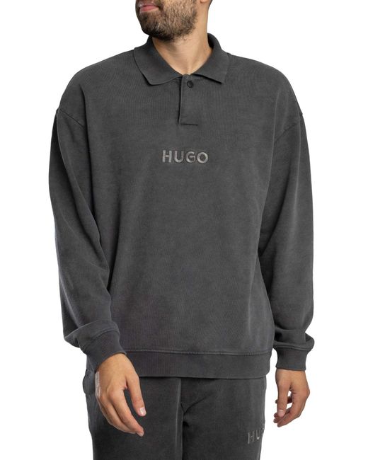 HUGO Gray Delwy Collar Sweatshirt for men