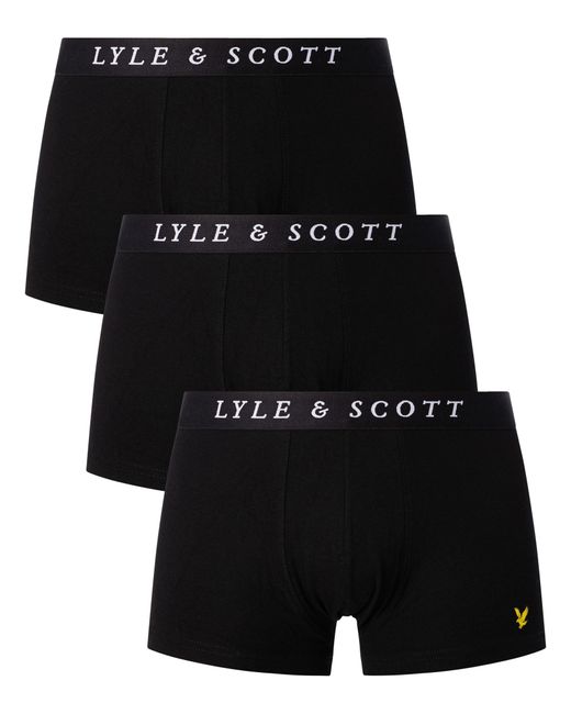 Lyle & Scott Black 3 Pack Brown Pique Trunks for men