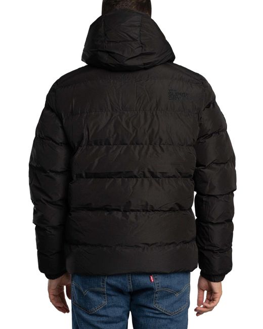 Superdry Black Hooded Sports Puffer Jacket for men