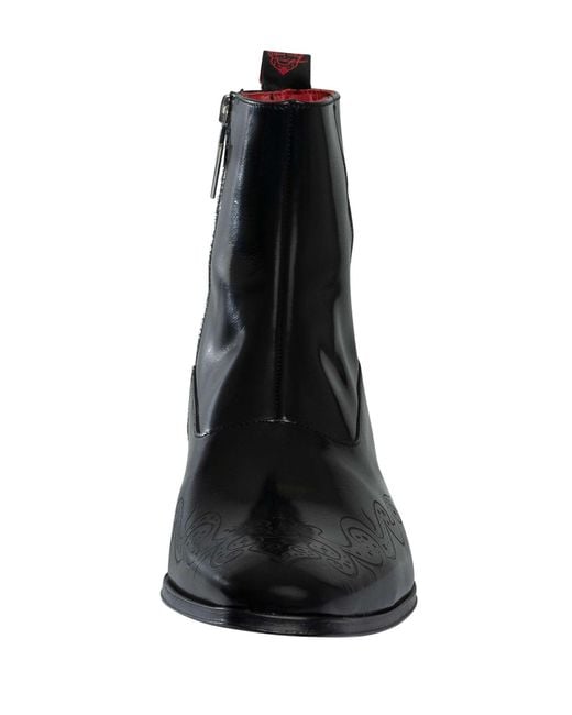 Jeffery West Black Lightning Bolt Zip Leather Chelsea Boots for men