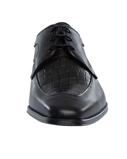 Jeffery West Black Croco Derby Leather Shoes for men