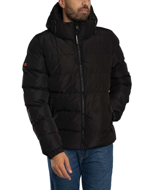Superdry Black Hooded Sports Puffer Jacket for men