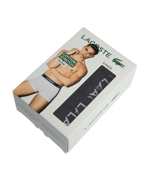 Lacoste Black 5 Pack Cotton Stretch Trunks for men