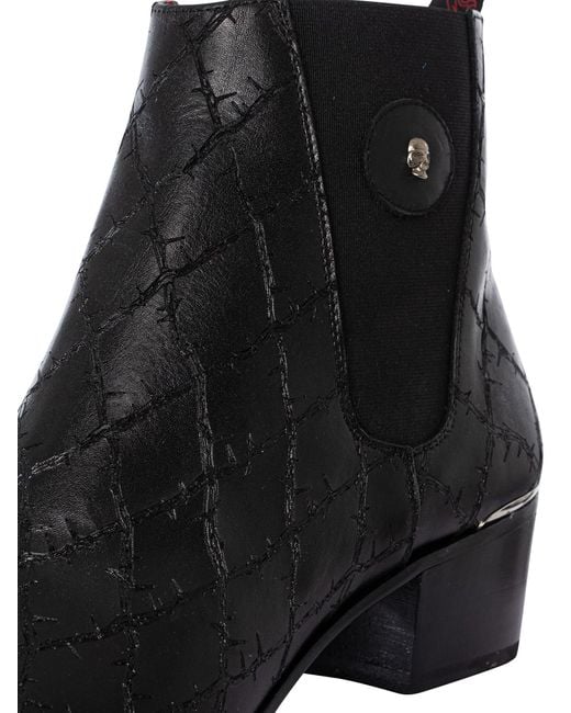 Jeffery West Black Skull Leather Chelsea Boots for men