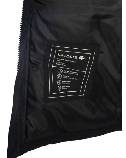 Lacoste Black Water Repellent Hooded Down Jacket for men