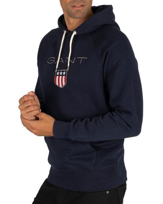 GANT Cotton Shield Hoodie in Blue for Men - Save 34% - Lyst