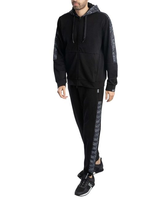 EA7 Black Pattern Zip Hoodie for men