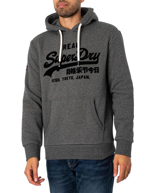 Superdry Gray Tonal Vintage Logo Pullover Hoodie for men