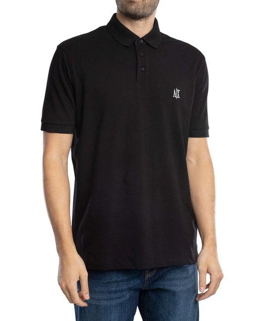 ARMANI EXCHANGE Black Chest Logo Polo Shirt for men