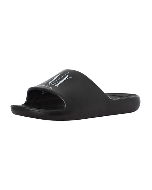 ARMANI EXCHANGE Black Logo Sliders for men