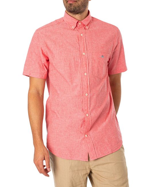 Gant Pink Regular Cotton Linen Short Sleeved Shirt for men