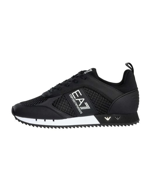 EA7 Black Athletic Logo Mesh Trainers for men