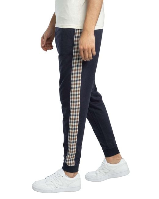 Aquascutum Blue Club Check Details Joggers for men