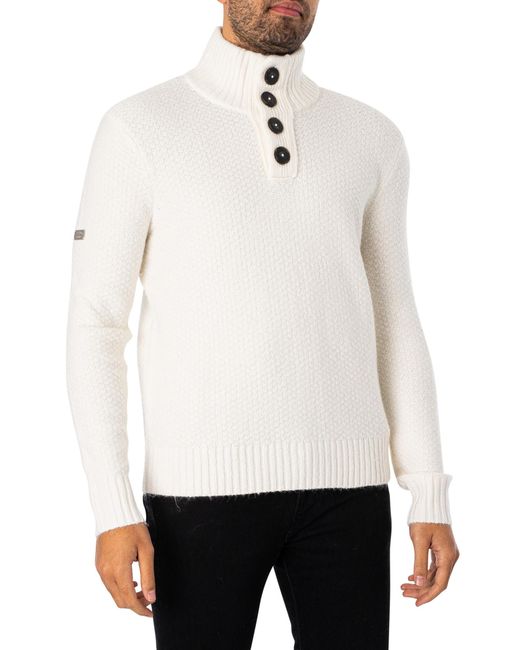 Superdry White Chunky Button High Neck Knit for men