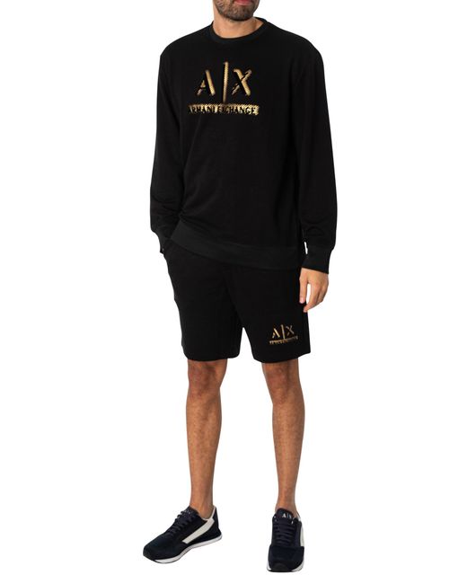 Armani Exchange Black Cross Logo Sweat Shorts for men