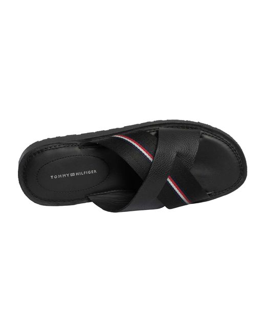 Tommy Hilfiger Black Core Leather Criss Sandals for men