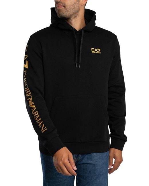 EA7 Black Logo Sleeve Pullover Hoodie for men