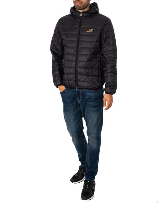 EA7 Black Woven Down Jacket for men