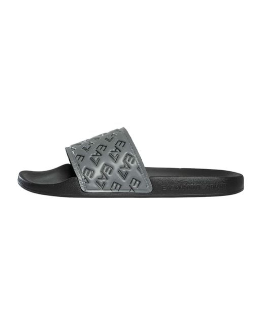EA7 Black Logo Pattern Sliders for men