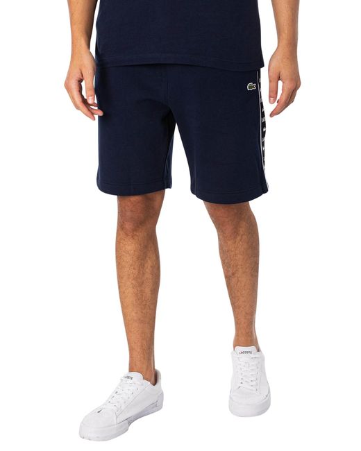 Lacoste Blue Logo Stripe Sweat Shorts for men